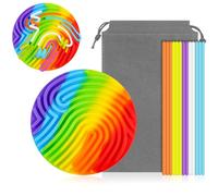 AUAUY Sensory Activity Board, Silicone Fidget Toys for Stress Relief, Calming, Focus, ADHD and Autism, Push Peel Sensory Board with Portable Bag & 13 Strings, for Kids 3+ & Adults (Rainbow Colors)