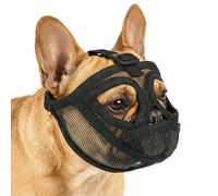 AUAUY Short Snout Dog Muzzle, Adjustable Soft French Bulldog Muzzle, Durable Dog Muzzles to Prevent Biting Barking, Breathable Mesh Mask for Shih Tzu English Bulldog, Allow to Drink and Feed (L)