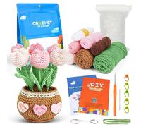 AUAUY Tulip Style Beginner Crochet Kit, Crochet Tulip Kit for Beginners, Yarn, Stuffing, Crochet Hook for Kids and Adults, Crochet Kit with Step-by-Step Video Tutorials, Boys and Girls Birthdays Gift