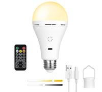 AUAUY USB C Rechargeable Camping Light with Remote & Hook, E27 Touch Control LED Tent Light with Timer, 3 Color Temperatures + Stepless Dimmable Hanging Tent Lamp for Outdoor Emergency Camping-1 Pack