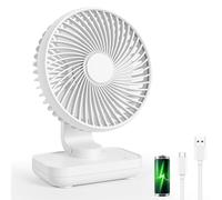 AUAUY USB Desk Fan, Mini Silent Fan with 4 Speeds Adjustable Strong Wind, Portable Rechargeable Small Table Fan for Bedroom, Office, Home, Kitchen, School, Library and Outdoor Camping, White