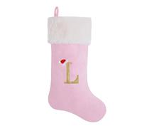 AUAWMLK 20-Inch Letter Embroidered Christmas Stocking Thick and Luxurious Pink Velvet with Super Soft Plush Cuff Personalized Festival Decoration for Xmas and New Year Party(Letter L)