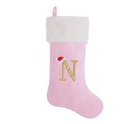 AUAWMLK 20-Inch Letter Embroidered Christmas Stocking Thick and Luxurious Pink Velvet with Super Soft Plush Cuff Personalized Festival Decoration for Xmas and New Year Party(Letter N)