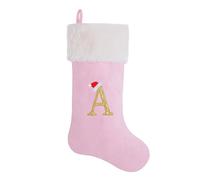AUAWMLK 20-Inch Letter Embroidered Christmas Stocking Thick and Luxurious Pink Velvet with Super Soft Plush Cuff Personalized Festival Decoration for Xmas and New Year Party(Letter A)