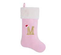 AUAWMLK 20-Inch Letter Embroidered Christmas Stocking Thick and Luxurious Pink Velvet with Super Soft Plush Cuff Personalized Festival Decoration for Xmas and New Year Party(Letter M)