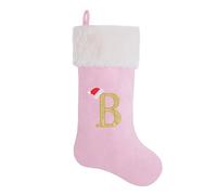 AUAWMLK 20-Inch Letter Embroidered Christmas Stocking Thick and Luxurious Pink Velvet with Super Soft Plush Cuff Personalized Festival Decoration for Xmas and New Year Party(Letter B)