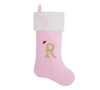 AUAWMLK 20-Inch Letter Embroidered Christmas Stocking Thick and Luxurious Pink Velvet with Super Soft Plush Cuff Personalized Festival Decoration for Xmas and New Year Party(Letter R)