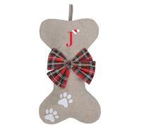 AUAWMLK Personalized 15in Letter Christmas Stocking Linen Style Bone Shaped Xmas Decorations for Pet Dogs(Letter J)