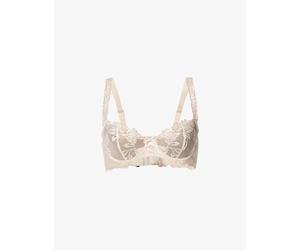 Aubade Womens Aubade Softessence Floral-Embroidered Stretch-Mesh Half-Cup Bra Golden Beige 32DD