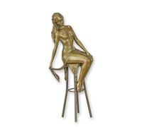 aubaho A Bronze Sculpture Of A Lady On A Bar Chair Replica Retro Design Decoration