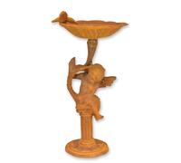 aubaho A rusty cast iron bird bath in the shape of a putto on a stand replica retro design decoration