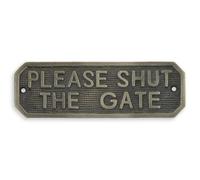 aubaho Please Close the Gate Sign Cast Iron Replica Retro Design Decoration
