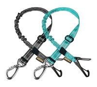 AUBELL Dog Seat Belt for Car,2 Pack Set 3-in-1 Adjustable Reflective Bungee Heavy Duty Dog Car Harness Tether with Clip Hook Latch & Buckle,Swivel Zinc Alloy Carabiner,Black+Teal