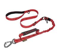 AUBELL Tactical Dog Lead Heavy Duty,4-6ft Reflective Strong No Pull Bungee Lead for Medium Large Dogs with Comfortable Padded Double Handle,Car Harness, 360 Degree Rotating Carabiner,Red