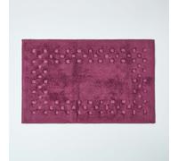 Homescapes Cotton Check Border Aubergine Bath Mat