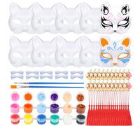 Aubess 10 PCS Cat Mask, DIY Blank Therian Mask, Colourable Pulp Cat Masks with Tassels, Bells, Paint and Ties, Hand-painted Graffiti Fox Mask for Cosplay, Halloween, Holiday Celebrations