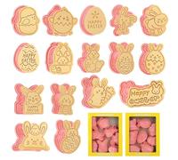 Aubess 16 Pieces Easter Cookie Cutters, 3D Cartoon Animal Shape Cookie Cutters, PP Material Easter Cookie Cutters and Stamps for Cookies, Biscuits, Cake Decoration and Easter Parties