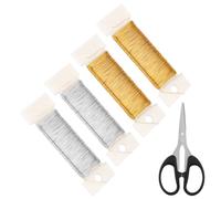 Aubess Floristry Wire Roll, 4 spools of DIY Jewelry Crochet Wire, 0.3mm x 50m Binding Wire for Floristry, Gold and silver Crafting wire for Flower Arrangements, Gift Wrapping or Fixing Plants