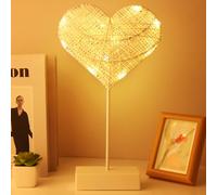 Aubess Heart Shape Table Lamp, Woven Night Woven Rattan Table Lamp, Led Bedside Lamp, Night Light Table Lamp, Love Shape Table Lamp for Valentine's Day, Weddings, Kids, Warm White