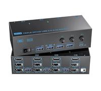 AUBEST Video Switcher, compatible USB 3.0 KVM Switch 3 Monitors 3 Computers 8K60Hz 4K144Hz Triple Monitor KVM with 4 USB 3.0 Ports KVM Tripl