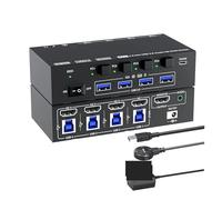 AUBEST Video Switcher, KVM Switch 4 Computers 8K60Hz,Simulation EDID, 4K144Hz 4 Port USB3.0 KVM Switch with
