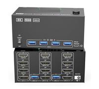 AUBEST Video Switcher, KVM Switch 4 Monitors 2 Computers, 4K144Hz +2 Displayport KVM Swticher Support 8K30Hz, 3 PC Triple Monitor KVM Switches