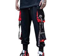 AUBIG Men's Techwear Pants Baggy Streetwear Hip Hop Joggers Cargo Pants Casual Active Sports Sweatpants Tactical Punk Harem Trousers with Pockets 01 Black L