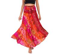 AUBIG Womens Boho Skirt, Elastic Waist Vintage Fireworks Printed Halter Skirt Summer Casual Long Maxi Skirts 2 in 1 Beach Mini Dress Slim A-line Tube Top Wrap Dresses 04 One Size