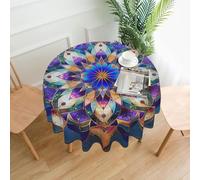 AUBKFELD 60 Inches Round Tablecloth with Rectangle Mandala Printed, Holiday Table Cover Fabric Table Cloth Decorative for Picnic Kitchen Dining Party
