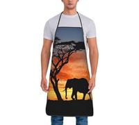 AUBKFELD African Elephant Printed Kitchen Bib Apron For Women Men Adjustable Cooking Chef Waterproof Garden Apron