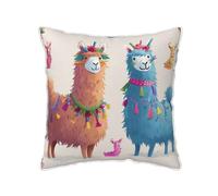 AUBKFELD Alpaca Llama Printed Velvet Cushion Cover 40x40 CM with White Edging Strip, Square Pillowcase Soft Throw Pillow Covers Case Decorative for Living Room Sofa Couch Bed Bench