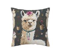 AUBKFELD Alpaca Llama Printed Velvet Cushion Cover 45x45 CM with White Edging Strip, Square Pillowcase Soft Throw Pillow Covers Case Decorative for Living Room Sofa Couch Bed Bench
