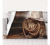 AUBKFELD American West Rodeo Hat Printed Flannel Blanket 125x100 CM, Soft & Warm Throw Blanket for Sofa/Couch/Bed/Car, Gifts for Audlts Women Men