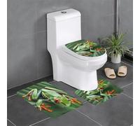 AUBKFELD Animal Frog Leaves Printed Bath Mat Set 3 Piece - Anti-Slip Bathroom Rugs Sets | Bath Rug and Contour Mat and Toilet Seat Cover