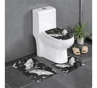 AUBKFELD Bat Print Printed Bath Mat Set 3 Piece - Anti-Slip Bathroom Rugs Sets | Bath Rug and Contour Mat and Toilet Seat Cover