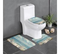 AUBKFELD beach scene with chairs Printed Bath Mat Set 3 Piece - Anti-Slip Bathroom Rugs Sets | Bath Rug and Contour Mat and Toilet Seat Cover