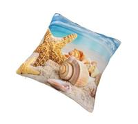AUBKFELD Beach Starfish Shells Printed Cushion Covers 30x30 Cm Set Of 1 Pcs - Square Plush Pillow Cases Pillowcases For Sofa Bed Couch Home Office Car Decor