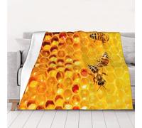 AUBKFELD Bee On Honeycomb Printed Flannel Blanket 200x150 CM, Soft & Warm Throw Blanket for Sofa/Couch/Bed/Car, Gifts for Audlts Women Men