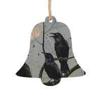 AUBKFELD Black Crow Birds Printed Wooden Bell-Shape Christmas Decorations 2 PCS Christmas Tree Decorations Holiday Hanging Decor