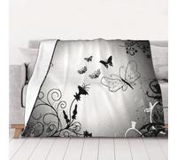 AUBKFELD Black Gray Butterflies Printed Flannel Blanket 200x150 CM, Soft & Warm Throw Blanket for Sofa/Couch/Bed/Car, Gifts for Audlts Women Men