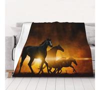 AUBKFELD Black Horses Red Glowing Clouds Printed Flannel Blanket 200x150 CM, Soft & Warm Throw Blanket for Sofa/Couch/Bed/Car, Gifts for Audlts Women Men