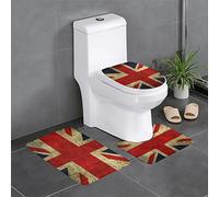 AUBKFELD British Flag Printed Bath Mat Set 3 Piece - Anti-Slip Bathroom Rugs Sets | Bath Rug And Contour Mat And Toilet Seat Cover