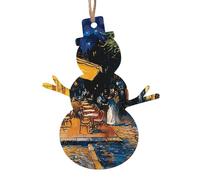 AUBKFELD Cafe Terrace at Night Printed Wooden Snowman-Shape Christmas Decorations 4 PCS Christmas Tree Decorations Holiday Hanging Decor