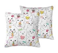 AUBKFELD Cartoon Cute Animals Rabbit Printed 2-PCS Cushion Cover Square Pillowcase 60x60 CM Soft Linen Throw Pillow Covers Case Decorative for Living Room Sofa Couch Bed Bench