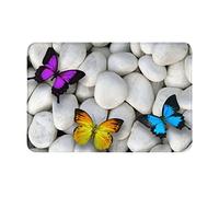 AUBKFELD Colorful Butterflies Stone Printed Door Mat 60x40 Cm - Flannel Non-Slip Floor Mat Rug For Home Entrances And Pet-Friendly Spaces, J562C2451