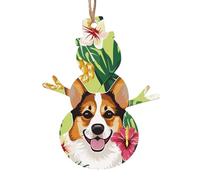 AUBKFELD Corgi Hawaiian Tropical Summer Pineapple Printed Wooden Snowman-Shape Christmas Decorations 6 PCS Christmas Tree Decorations Holiday Hanging Decor