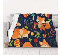 AUBKFELD Cute Animal Fox Flower Printed Flannel Blanket 102x76 CM, Soft & Warm Throw Blanket for Sofa/Couch/Bed/Car, Gifts for Audlts Women Men