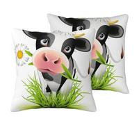AUBKFELD Cute Cow Printed 2-PCS Cushion Cover Square Pillowcase 40x40 CM Soft Linen Throw Pillow Covers Case Decorative for Living Room Sofa Couch Bed Bench