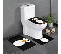 AUBKFELD Cute Penguin Printed Bath Mat Set 3 Piece - Anti-Slip Bathroom Rugs Sets | Bath Rug And Contour Mat And Toilet Seat Cover
