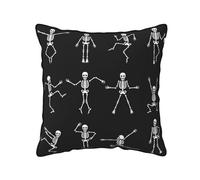 AUBKFELD Cute Skeleton Dancing Printed Velvet Cushion Cover 45x45 CM with Black Edging Strip, Square Pillowcase Soft Throw Pillow Covers Case Decorative for Living Room Sofa Couch Bed Bench
